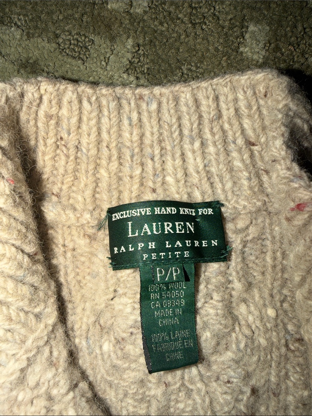 Vintage Women’s Quarter Zip Hand Knit For Ralph Lauren 100% Wool Size Petite - Picture 5 of 10